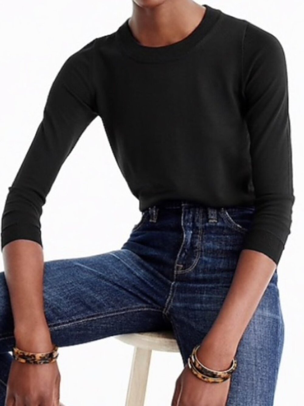 J.Crew Tippi Merino Wool Crew Neck Sweater Minimalist Quiet Luxury Black - Small
